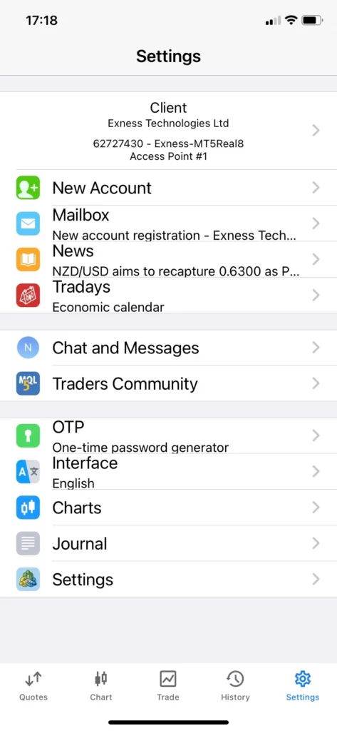 Exness MetaTrader 5 on mobile devicesモバイルデバイスでのExness MetaTrader 5