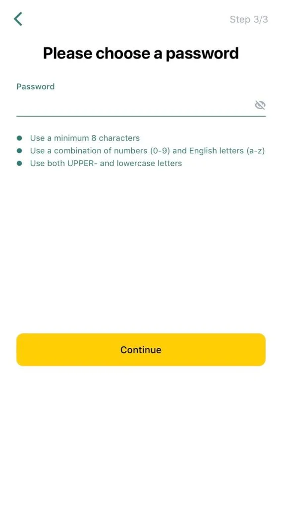 Set a password for your Exness application accountExnessアプリケーションアカウントのパスワードを設定する