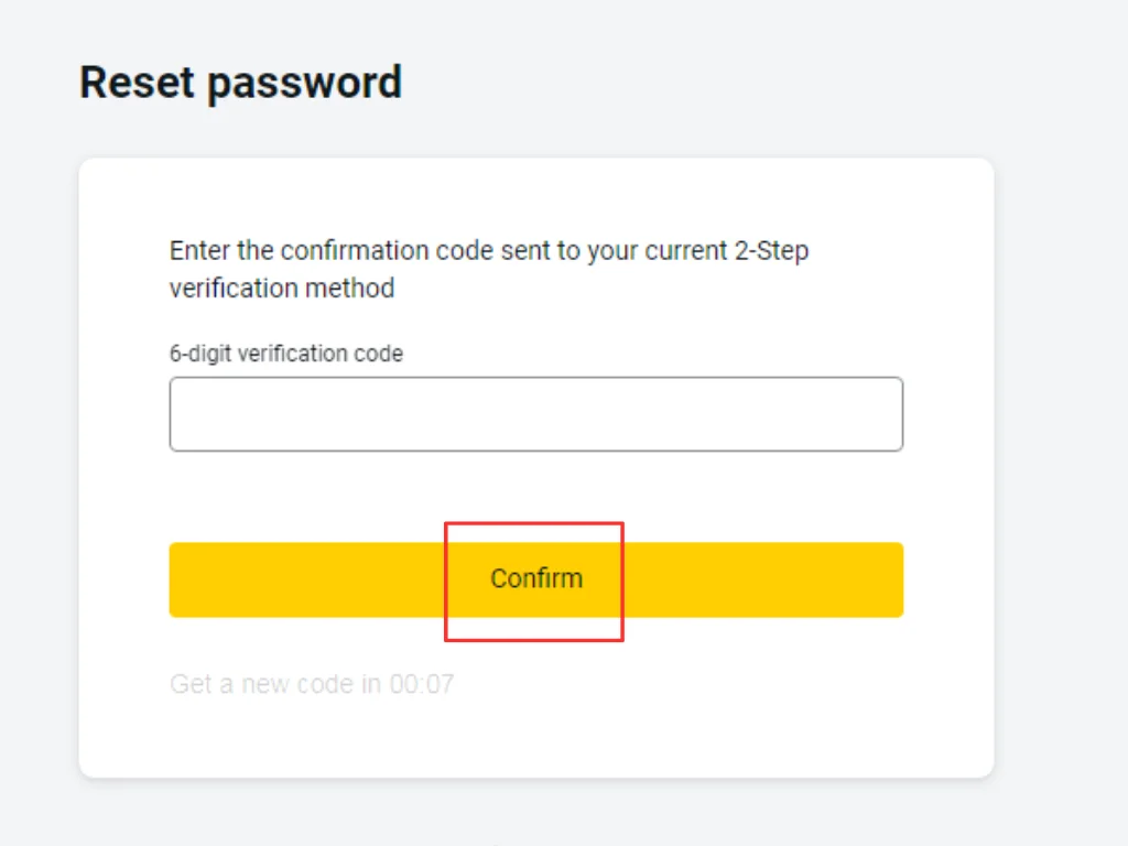 Enter the code line sent when recovering your Exness accountExnessアカウントを回復する際に送信されたコードを入力してください