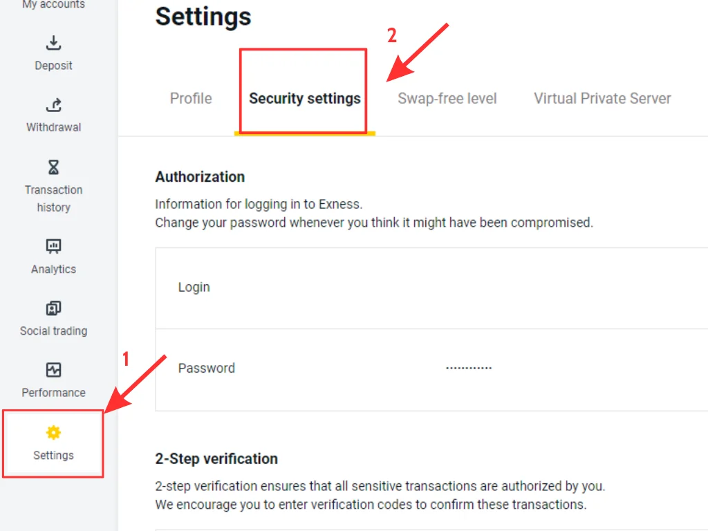 Exness security settingsExnessのセキュリティ設定