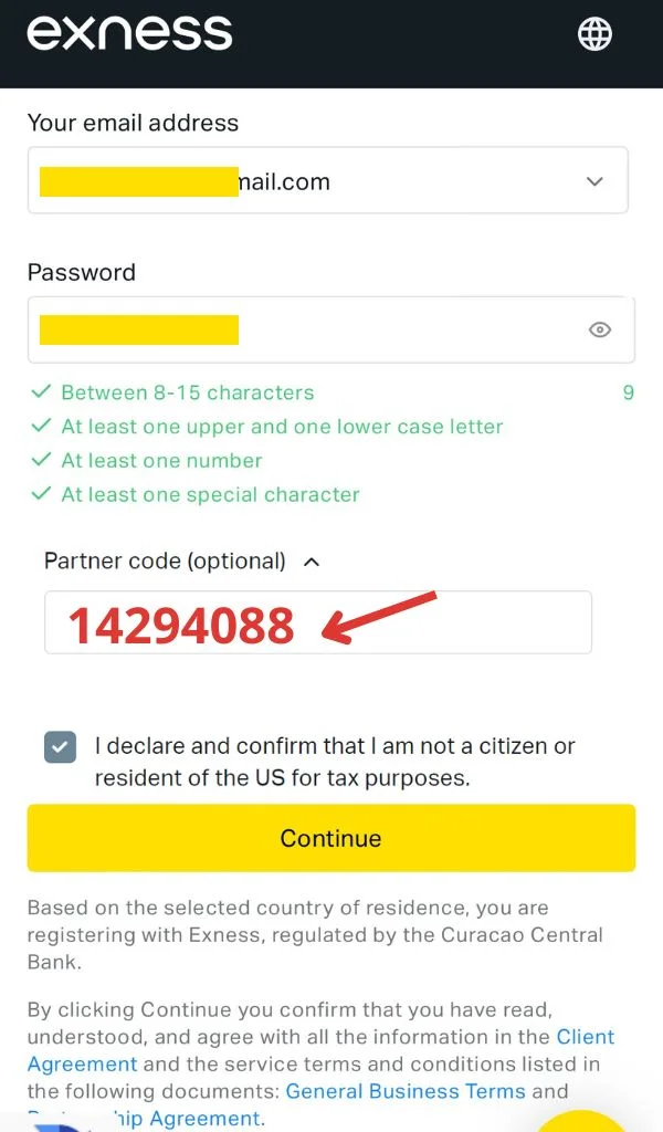 Fill in the information to create an Exness accountExnessアカウントを作成するには情報を入力してください