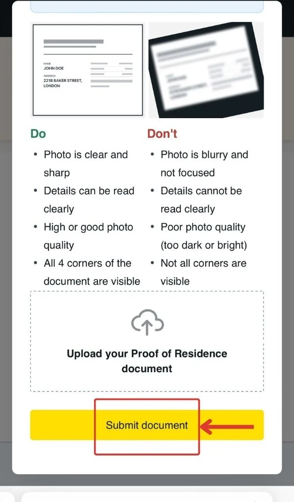 Upload files to verify your address住所を確認するためのファイルをアップロードしてください