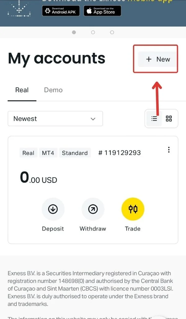 Open New Exness Account新しいExnessアカウントを開設する