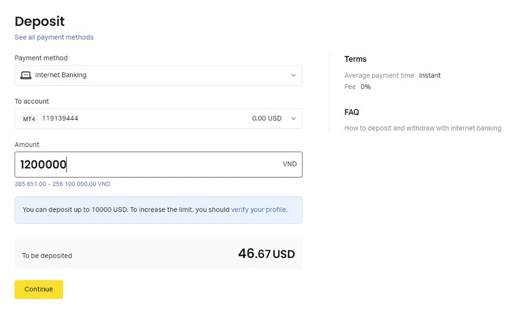 The interface after selecting the transaction method取引方法を選択した後のインターフェース