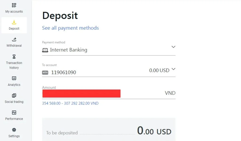 Enter the amount you wish to deposit入金したい金額を入力してください