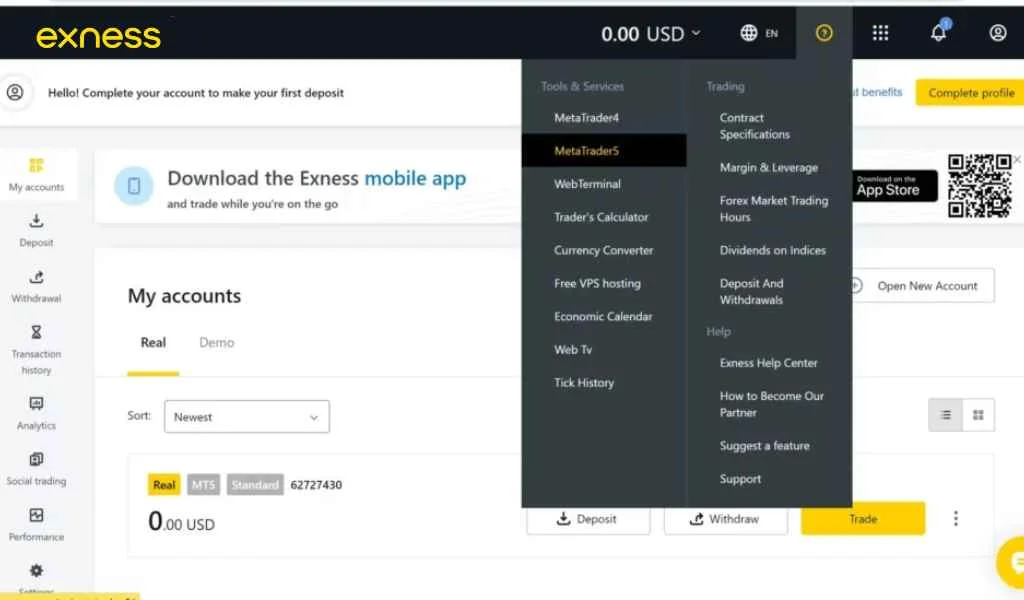 Download Exness MT5 on your computer.Exness MT5 をコンピューターにダウンロードします。