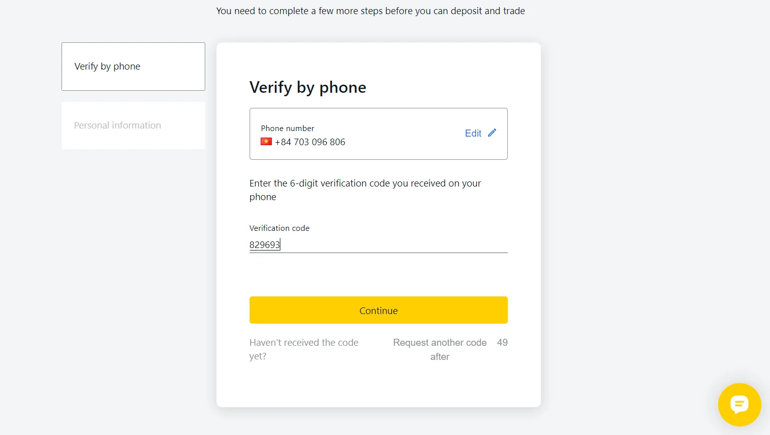 Verify via Phone Number電話番号で認証