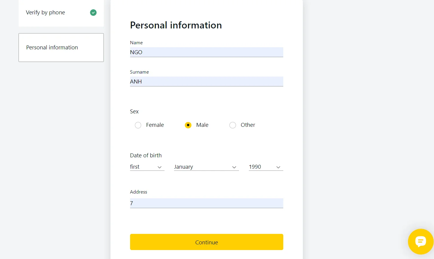 Verify Personal Information個人情報の確認