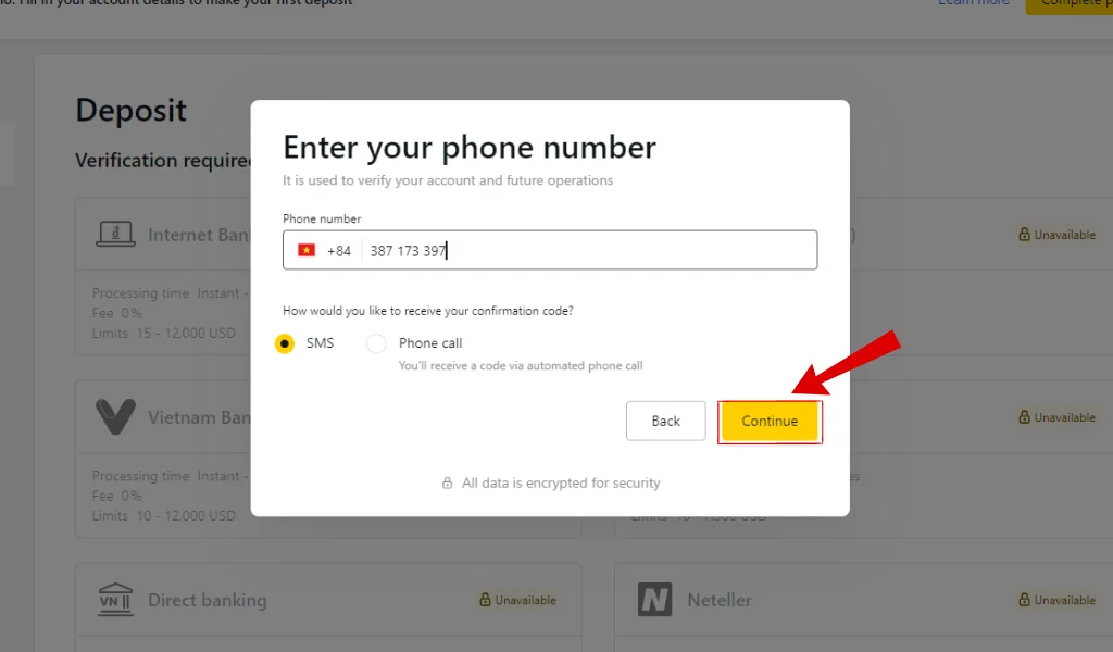 By Phone Number Verification Exness電話番号認証によるExness