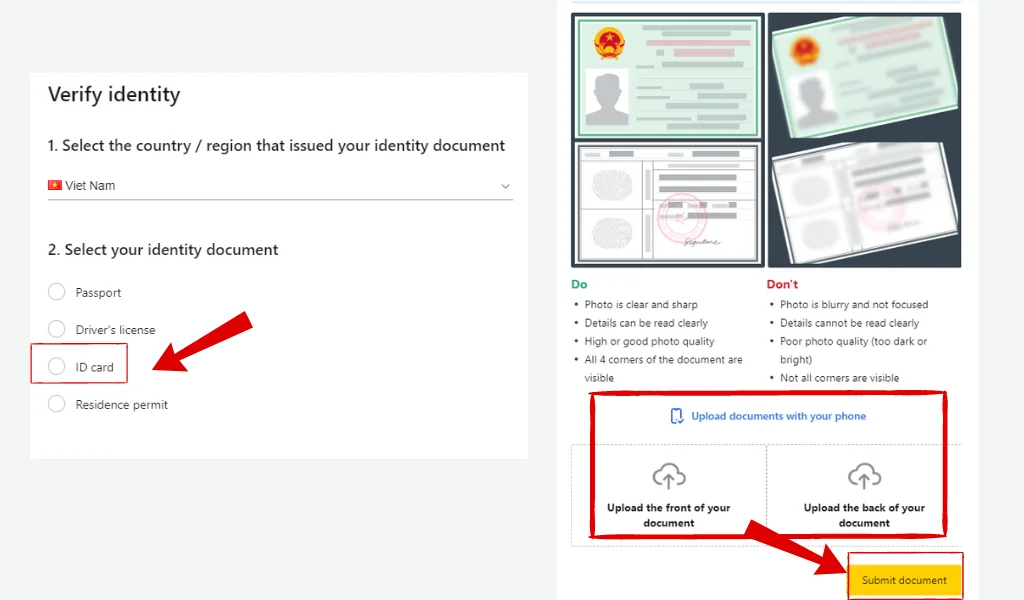 Upload personal documents as required by the Exness systemExnessシステムの要件に従って個人文書をアップロードします