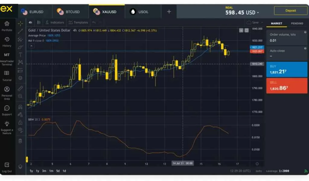Main Interface When Using Exness ChartsExnessチャート使用時のメインインターフェース