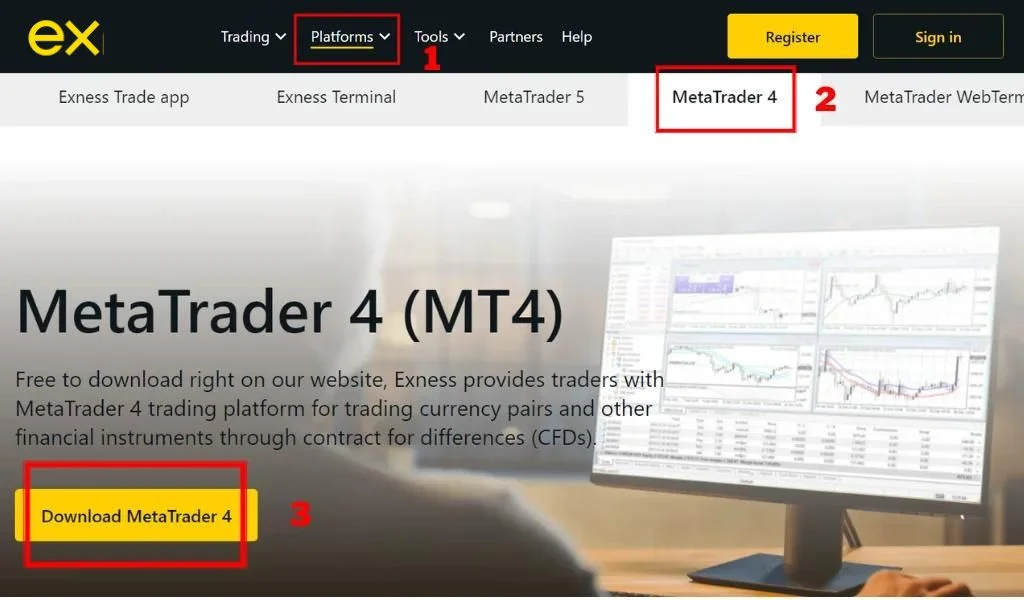 Download MetaTrader 4 from ExnessExnessからMetaTrader 4をダウンロード