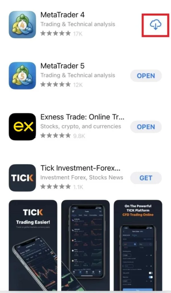 Instructions for downloading Exness MetaTrader 4 to your phoneExness MetaTrader 4を携帯電話にダウンロードする方法