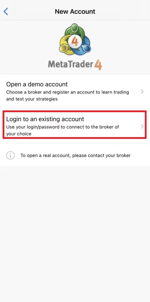 Log in to your existing Exness MT4 account既存のExness MT4アカウントにログインしてください
