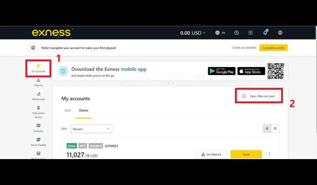 Steps to create an Exness MT4 accountExness MT4アカウントを作成する手順