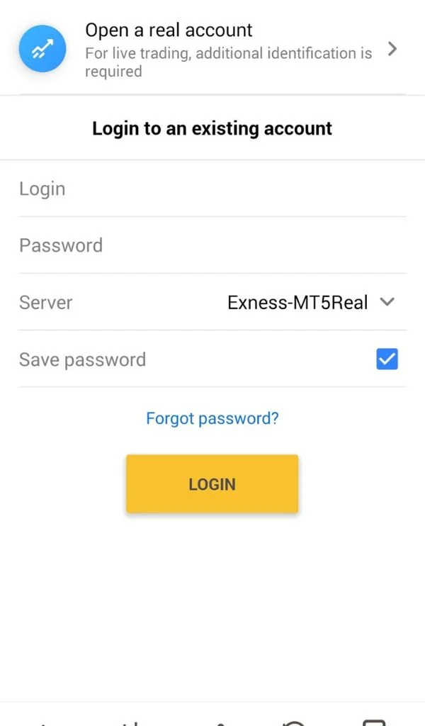 Log in and fill in all the information the system needs to process your MT5 account loginログインして、MT5アカウントのログインを処理するために必要なすべての情報を入力してください。