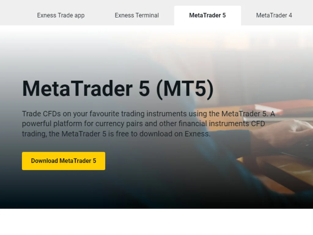 Download screen interface for Exness MT5 downloadExness MT5のダウンロード画面インターフェース
