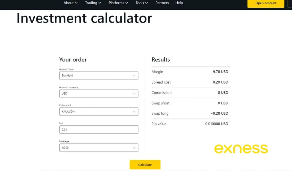 Exness Overnight Fee Calculator ToolExness オーバーナイト手数料計算ツール