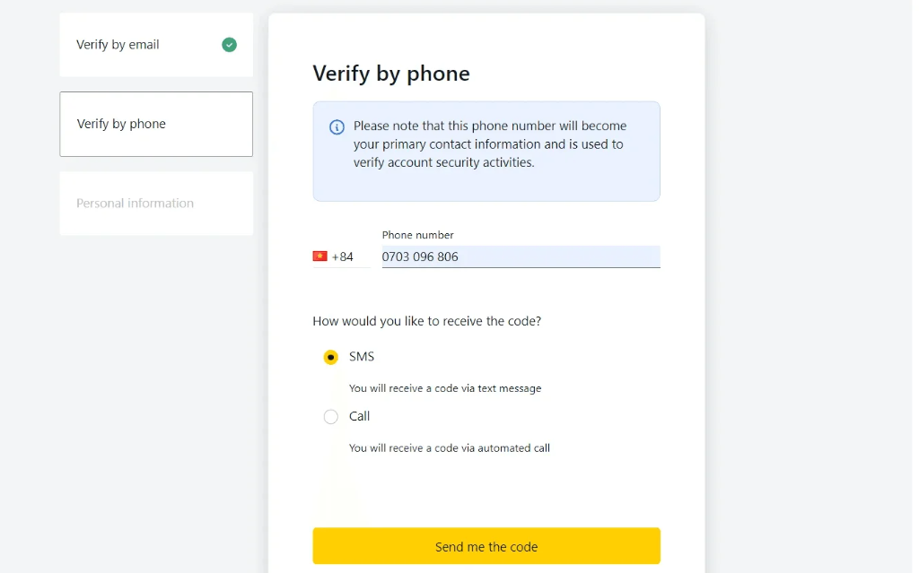 Verify Phone Number電話番号の確認