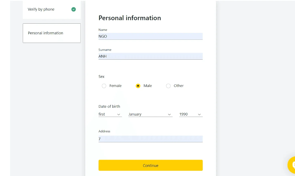 Verify Personal Information個人情報の確認