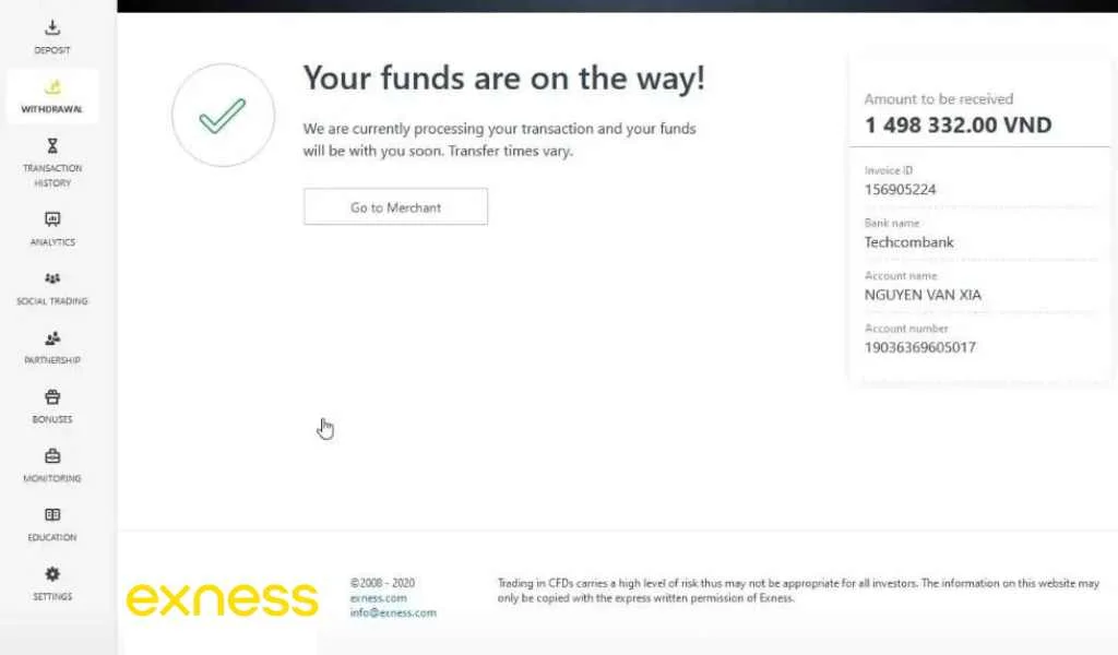 Complete Exness withdrawalExnessからの出金を完了する