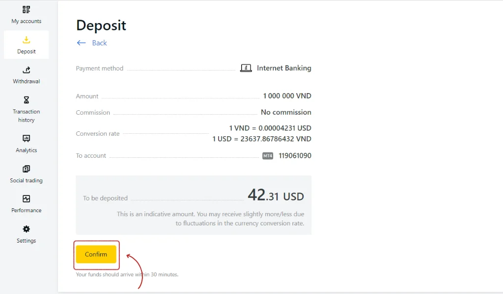 Confirm transaction information取引情報を確認する