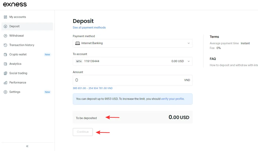 Deposit money to Exness via online bankingオンラインバンキングでExnessに入金する