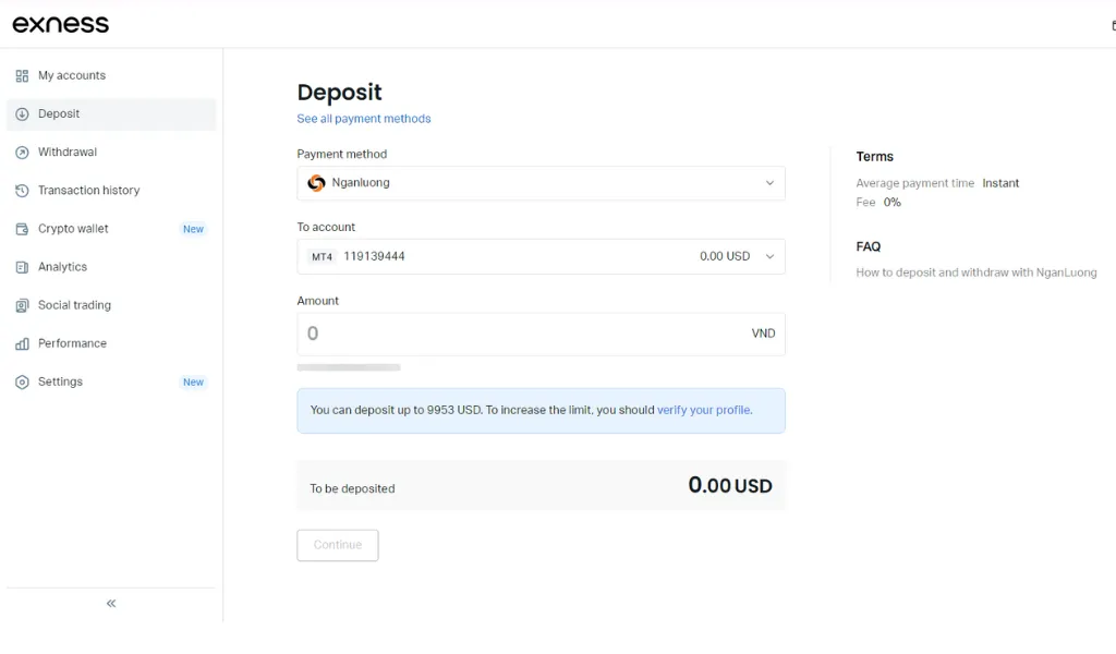 Deposit through Ngan LuongNgan Luongを通じて入金