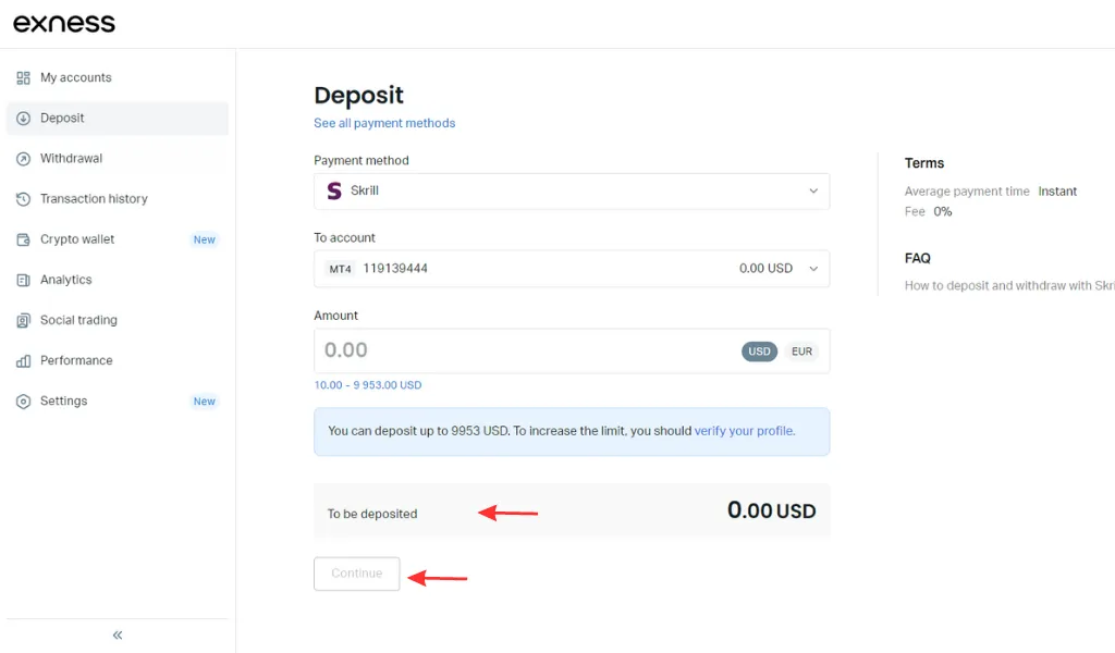 Deposit money quickly at Exness via SkrillSkrill経由でExnessにすぐに入金