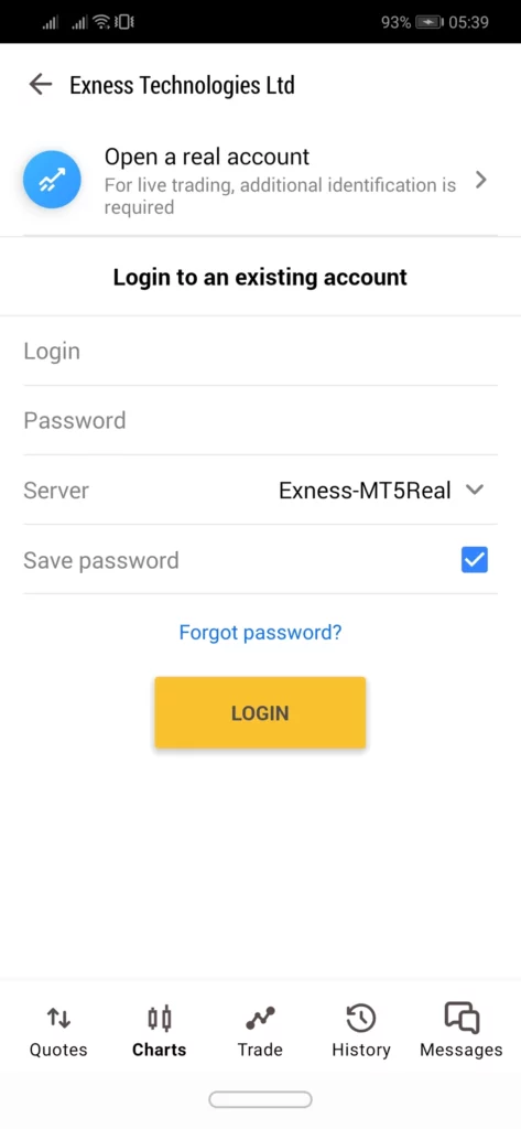 Login MetaTrader5 Exness by phone電話でMetaTrader5 Exnessにログイン