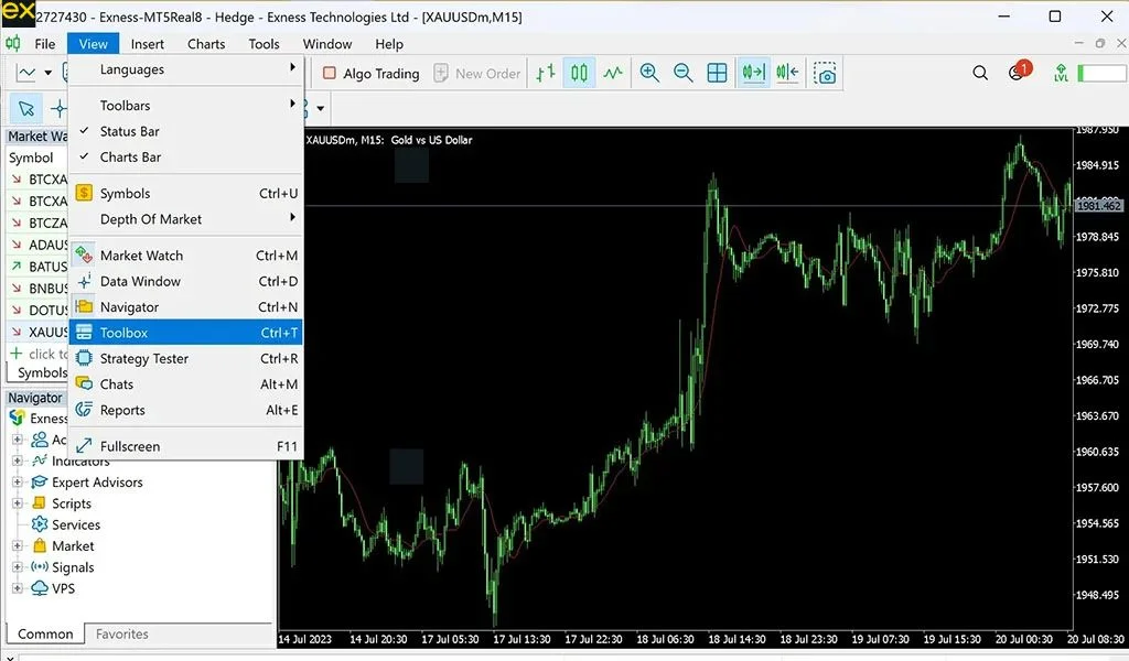 The toolbox will let you see the trading parametersツールボックスでは取引パラメータを確認できます