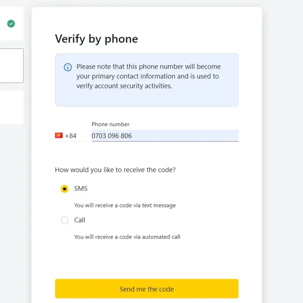 Verify your phone number when creating an Exness accountExnessアカウントを作成する際に電話番号を確認してください